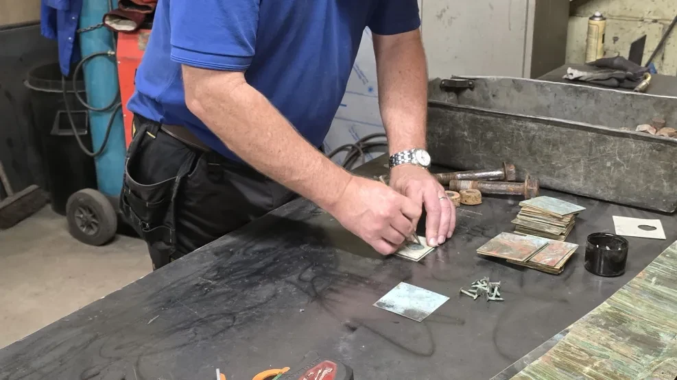 A man making a bolt in wood ornament