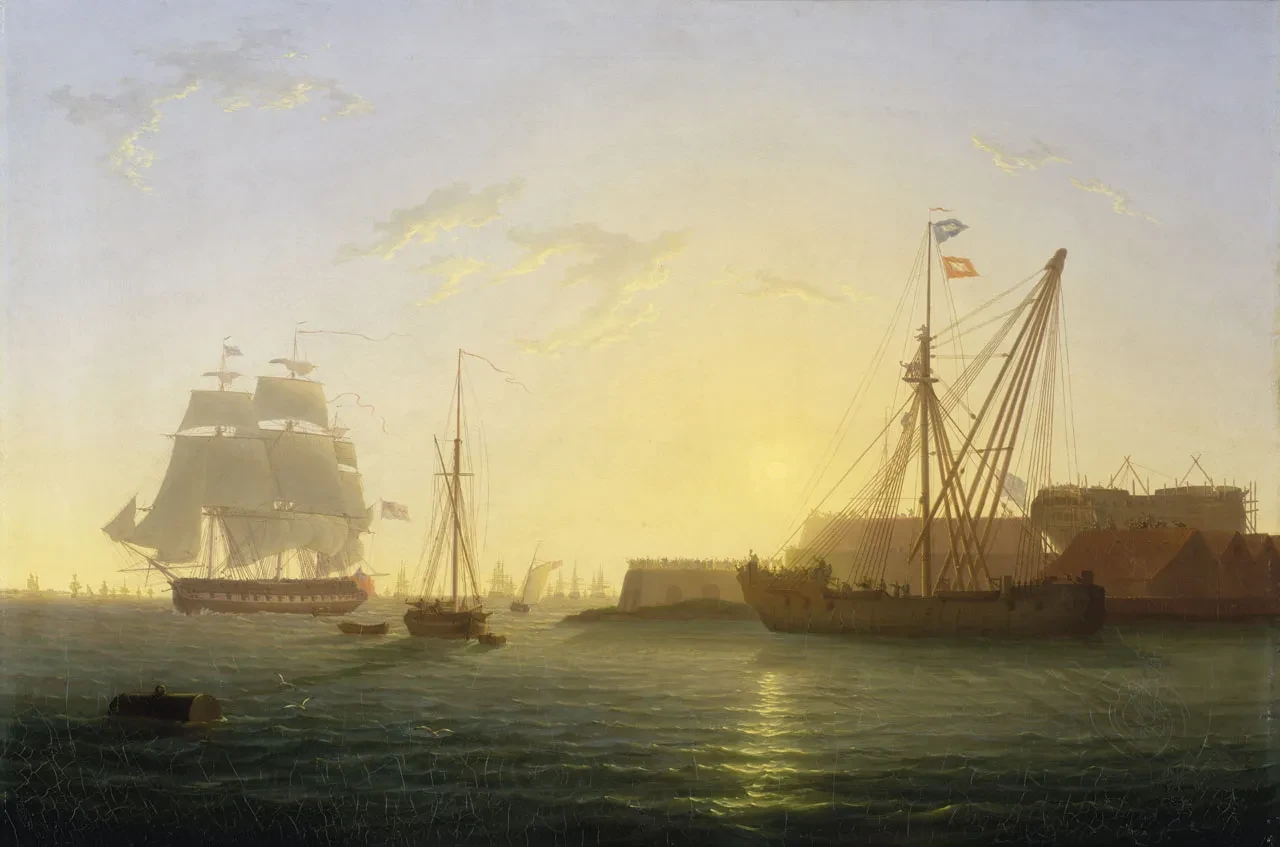 A painting of HMS 'Clyde' arriving at Sheerness After the Nore mutiny, 30 May 1797