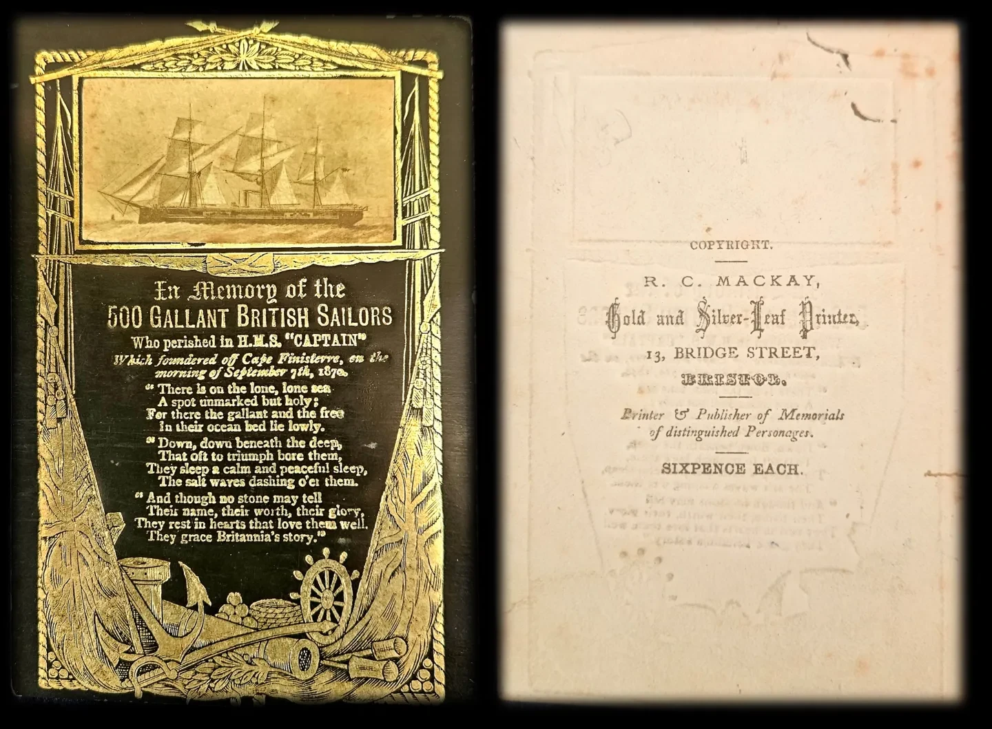 HMS Captain memorial card