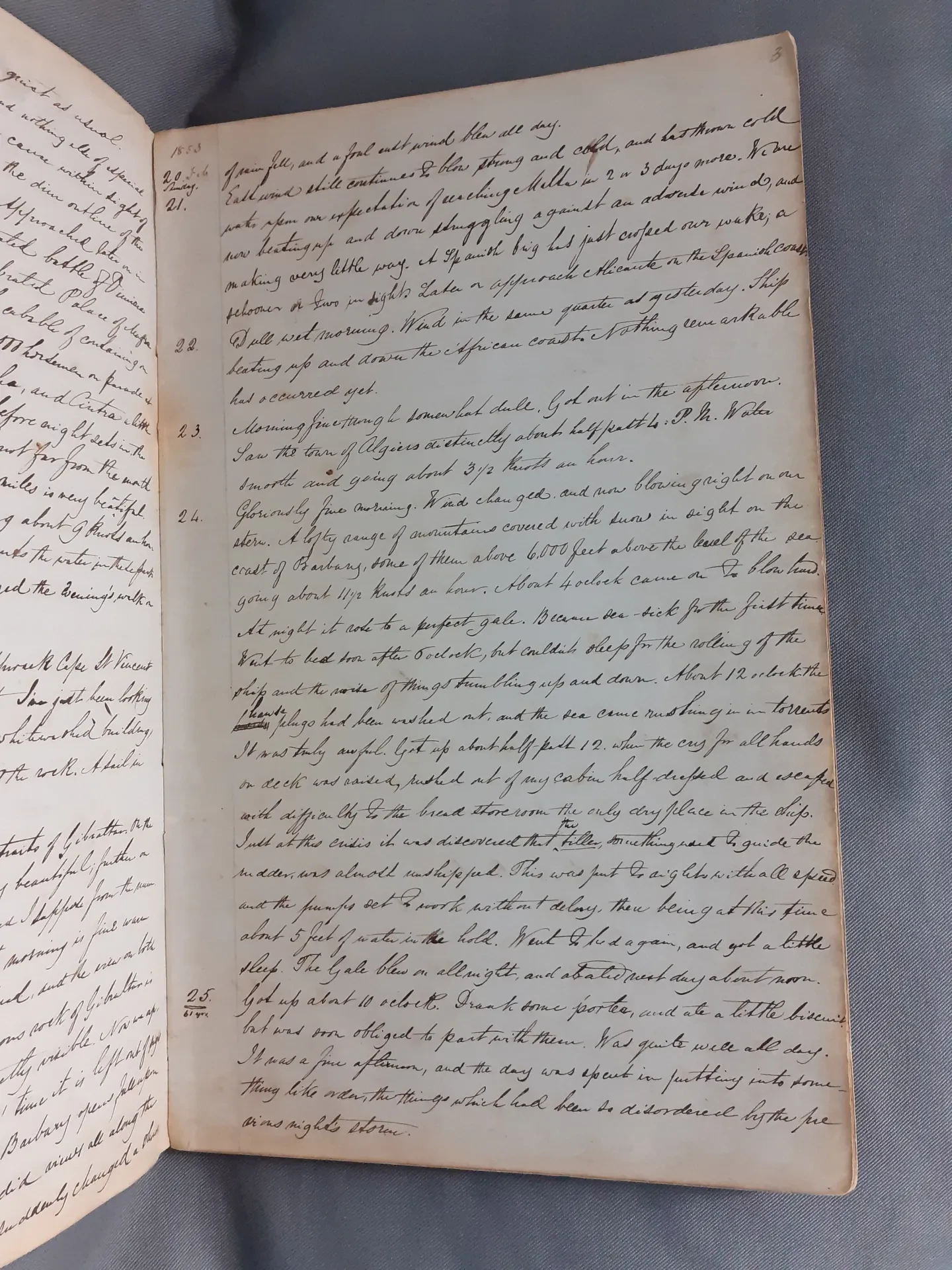 Image of a page from the diary of Reverend Robert Hind of HMS Rodney, 1853-1856.
