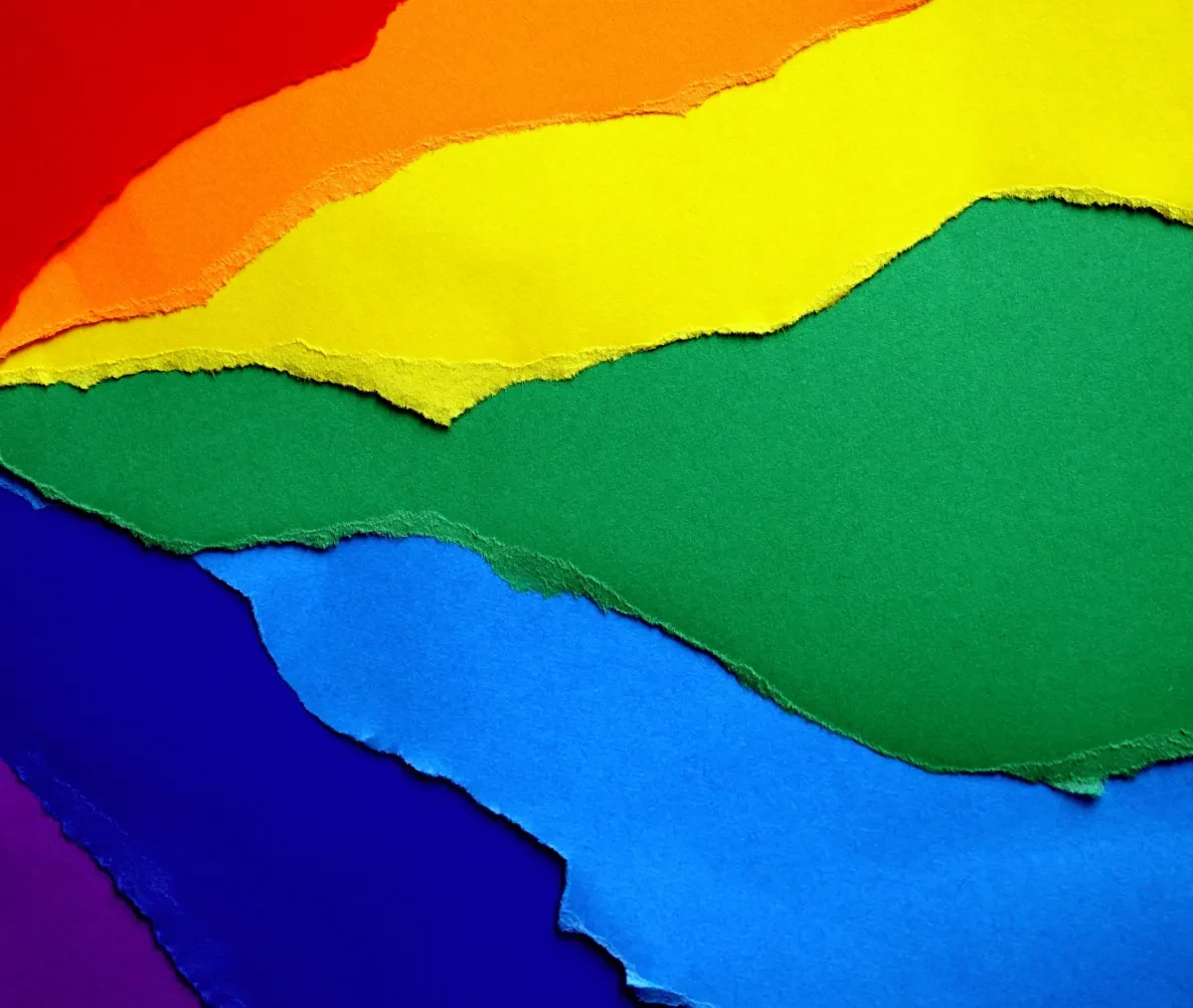 Paper pieces making up a rainbow