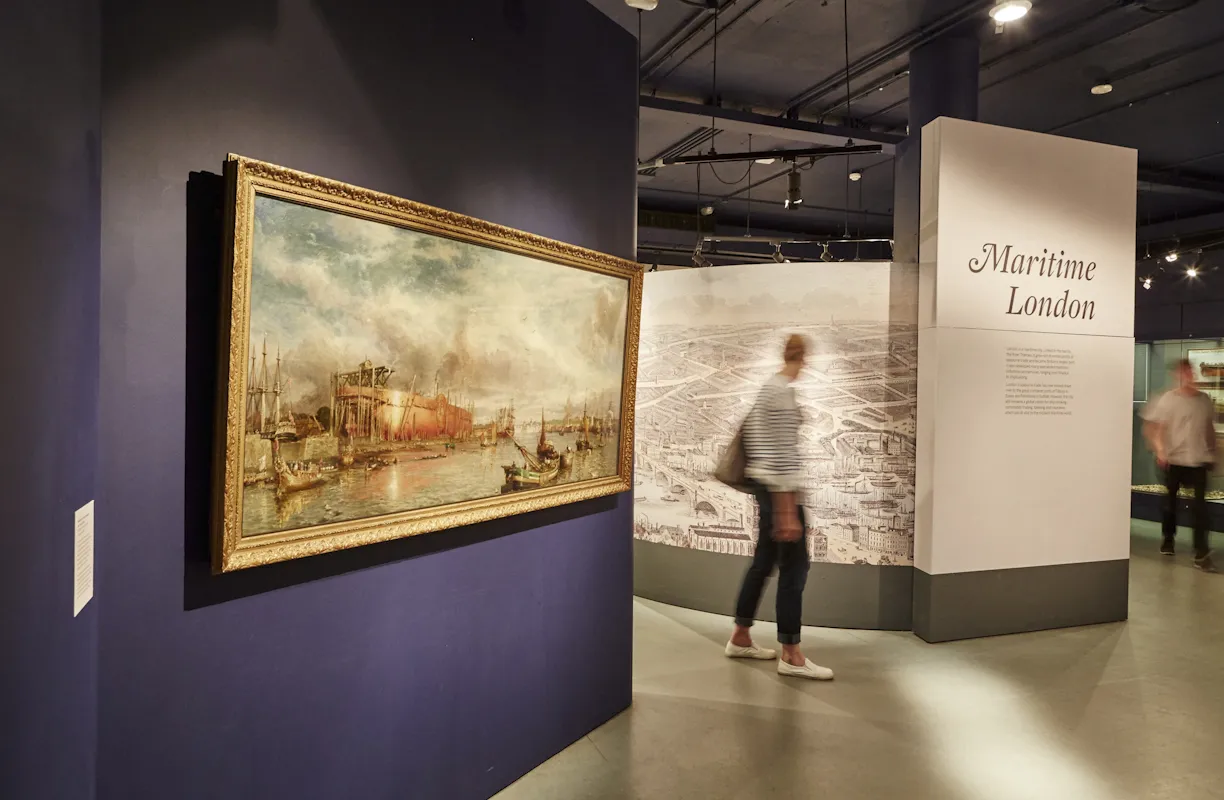 Wide view of a gallery in the National Maritime Museum.