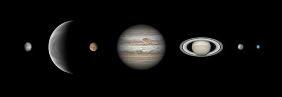 Composite astronomy photograph of the planets of our Solar System.