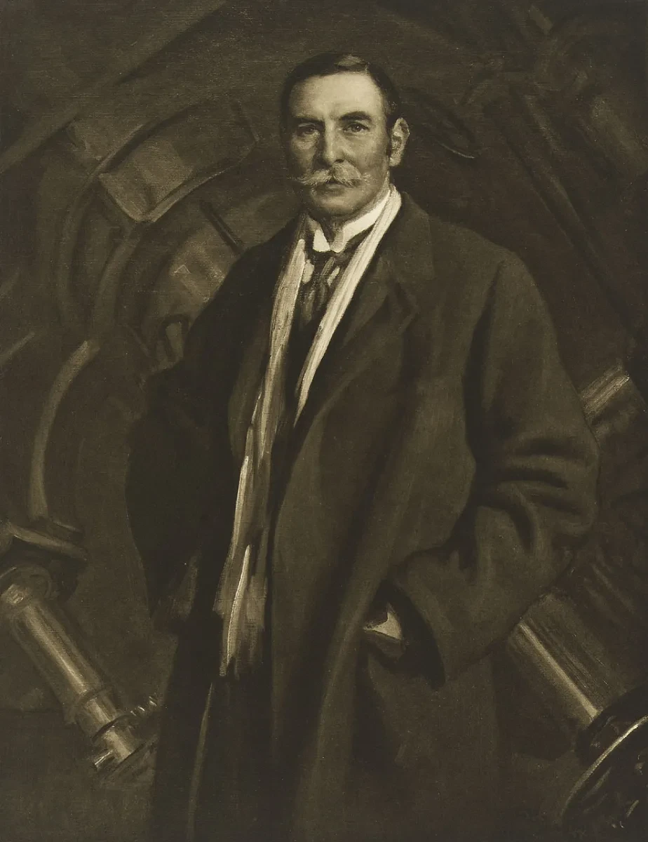 Portrait of Sir William Henry Christie with a large mustache and long coat.