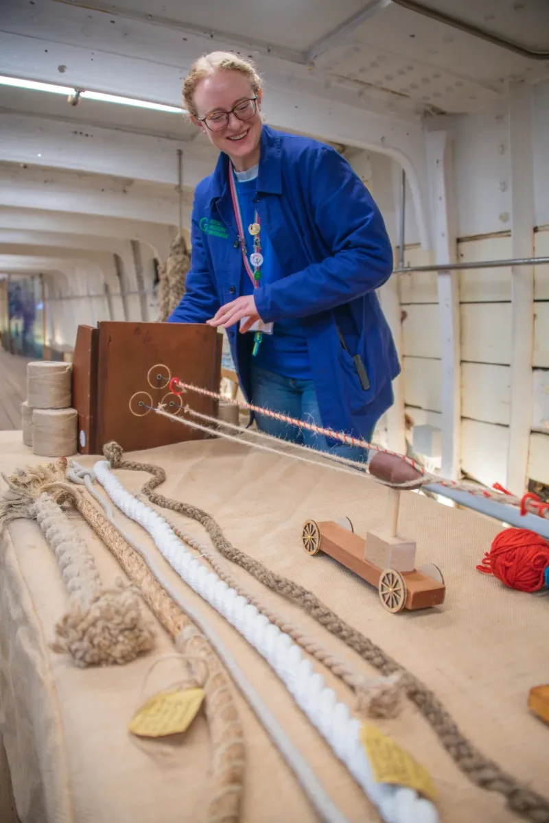 Cutty Sark Visitor Assistant making rope on board the ship