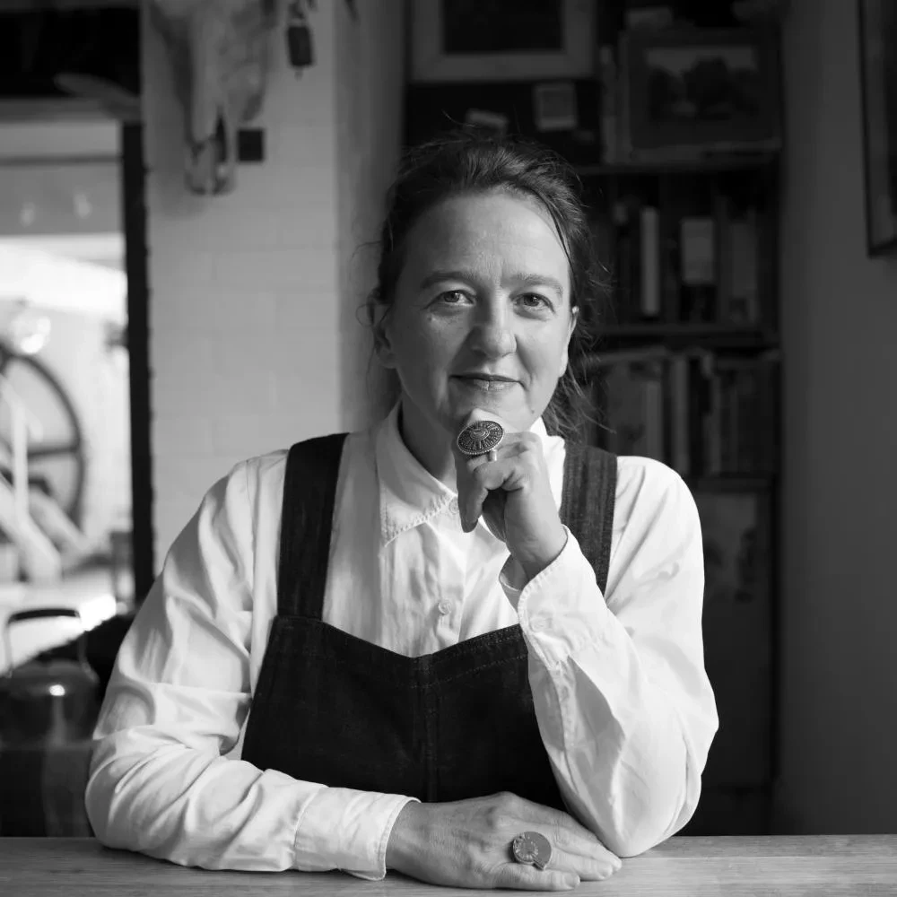 Portrait of artist Tania Kovats seated