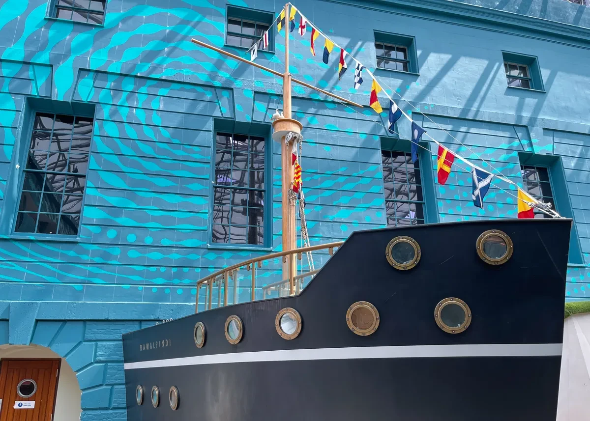 A large scale play model of a ship inside the National Maritime Museum.